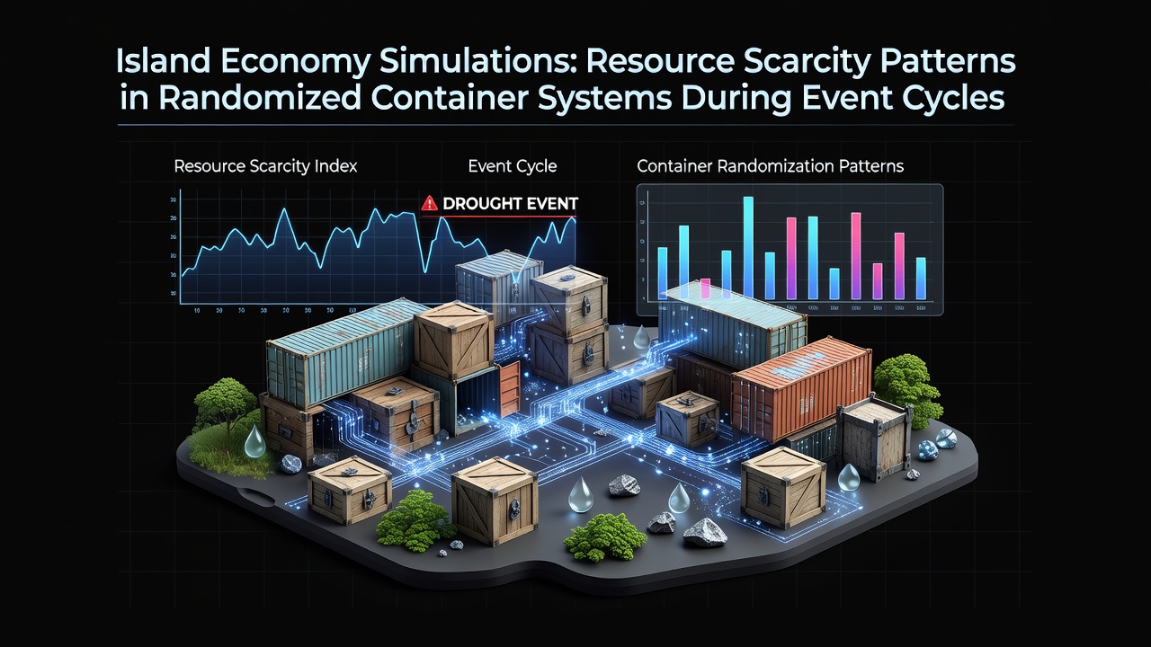 Island Economy Simulations: Resource Scarcity Patterns in Randomized Container Systems During Event Cycles